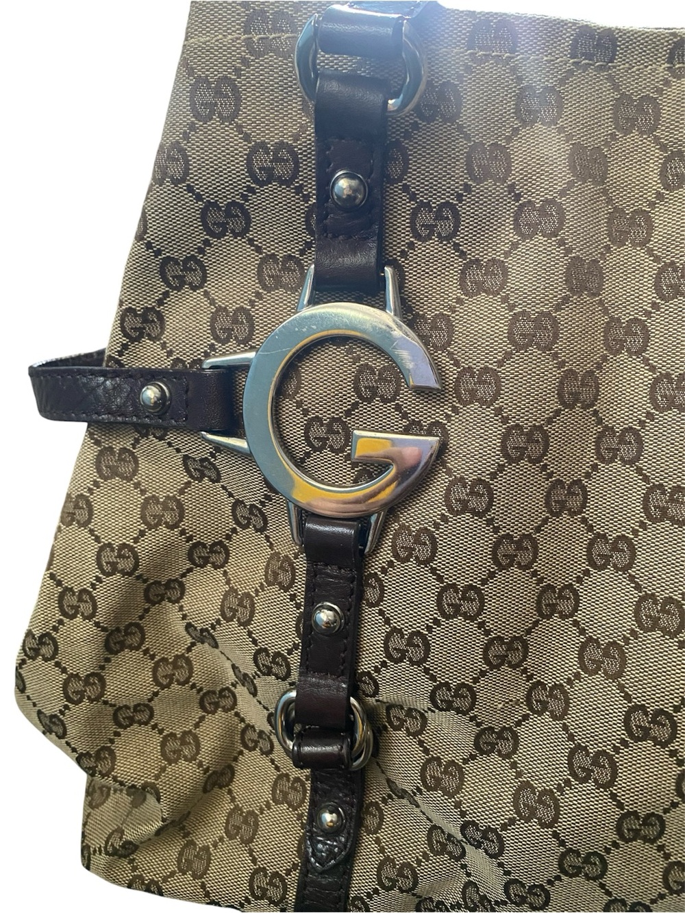 Gucci Beige Monogram Two Shoulder Bag Strap with Dark Brown Leather Trim - Picture 2 of 15